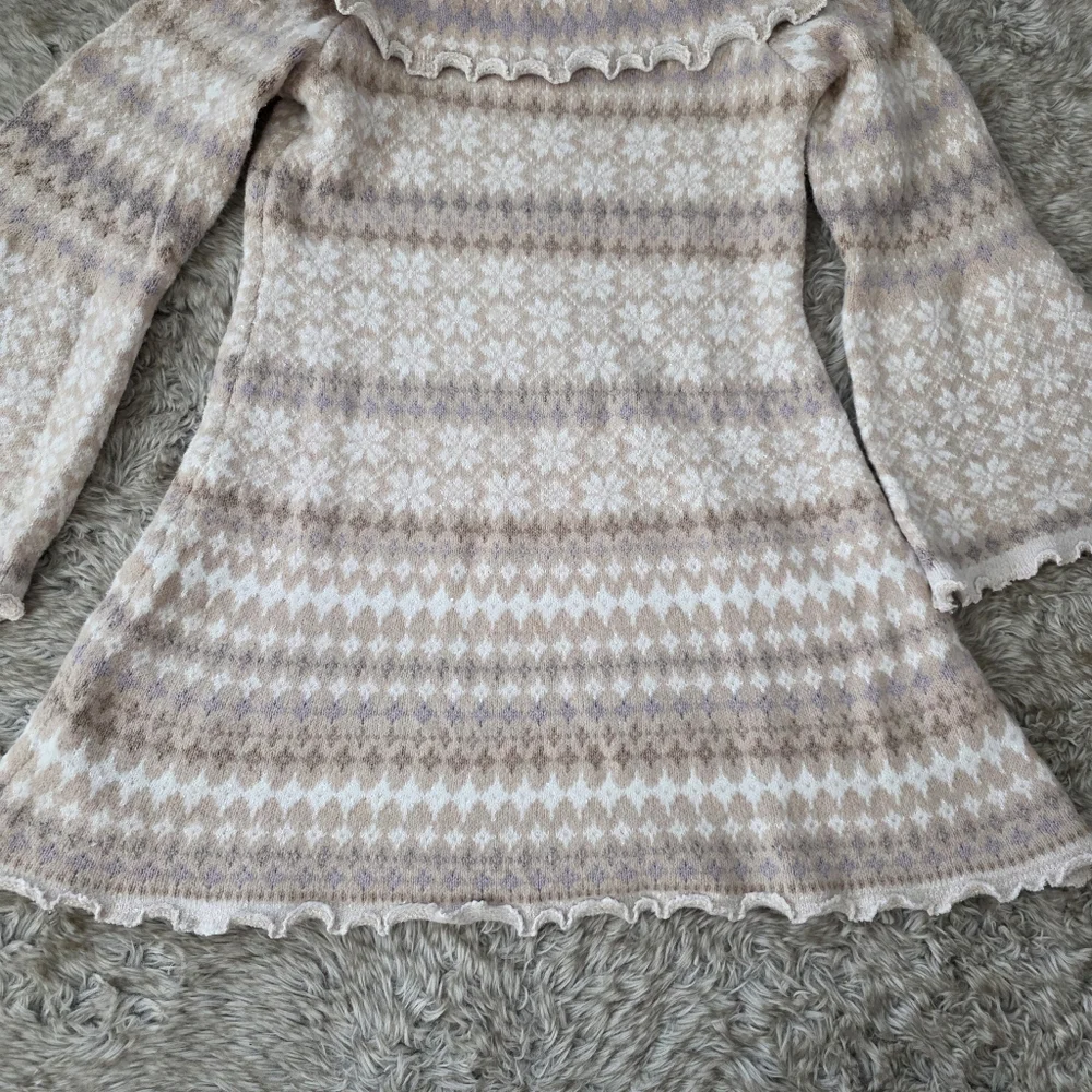 Free‎ People Fiona Fair Isle Mini Sweater Dress Neutral Combo Women's Size XL